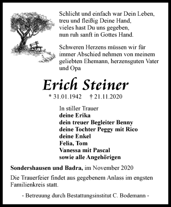 Traueranzeige von Erich Steiner