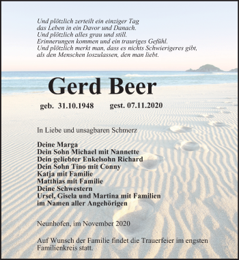 Traueranzeige von Gerd Beer