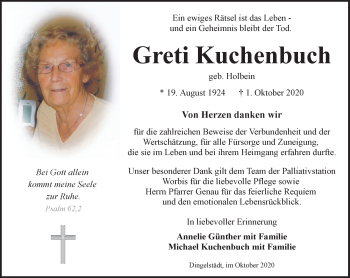 Traueranzeige von Greti Kuchenbuch von Thüringer Allgemeine