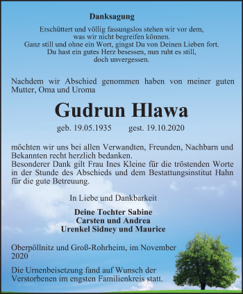 Traueranzeige von Gudrun Hlawa