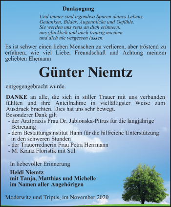 Traueranzeige von Günter Niemtz