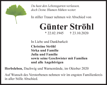 Traueranzeige von Günter Ströhl von Thüringer Allgemeine, Thüringische Landeszeitung