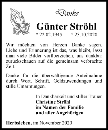 Traueranzeige von Günter Ströhl von Thüringer Allgemeine, Thüringische Landeszeitung