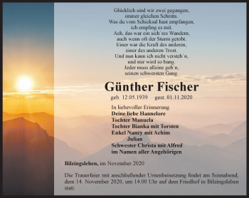 Traueranzeige von Günther Fischer von Thüringer Allgemeine
