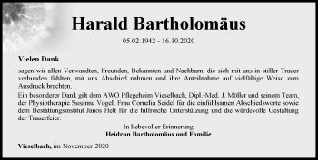 Traueranzeige von Harald Bartholomäus von Thüringer Allgemeine, Thüringische Landeszeitung