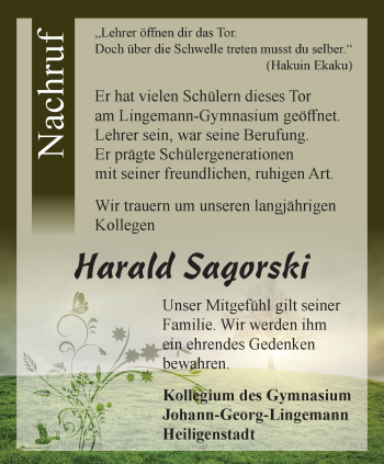 Traueranzeige von Harald Sagorski von Thüringer Allgemeine