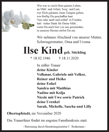 Traueranzeige von Ilse Kind