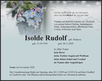 Traueranzeige von Isolde Rudolf