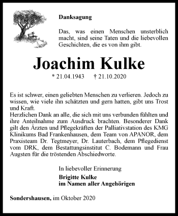 Traueranzeige von Joachim Kulke