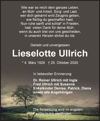 Traueranzeige von Lieselotte Ullrich von Thüringer Allgemeine, Thüringische Landeszeitung