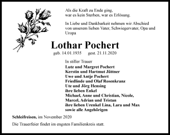 Traueranzeige von Lothar Pochert von Ostthüringer Zeitung