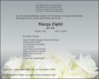 Traueranzeige von Marga Zipfel von Ostthüringer Zeitung