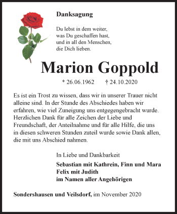 Traueranzeige von Marion Goppold