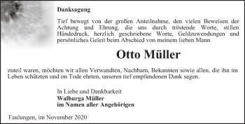 Traueranzeige von Otto Müller von Thüringer Allgemeine, Thüringische Landeszeitung