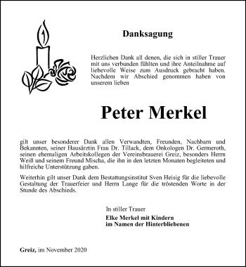 Traueranzeige von Peter Merkel