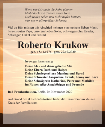 Traueranzeige von Roberto Krukow von Thüringer Allgemeine