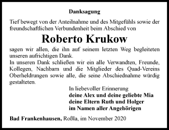 Traueranzeige von Roberto Krukow von Thüringer Allgemeine