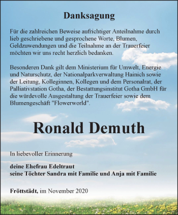 Traueranzeige von Ronald Demuth von Thüringer Allgemeine, Thüringische Landeszeitung