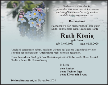 Traueranzeige von Ruth König