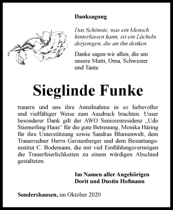 Traueranzeige von Sieglinde Funke