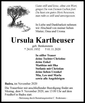 Traueranzeige von Ursula Kartheuser