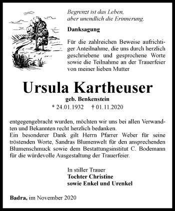 Traueranzeige von Ursula Kartheuser