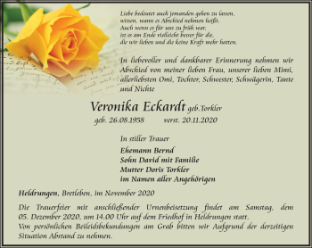 Traueranzeige von Veronika Eckardt von Thüringer Allgemeine