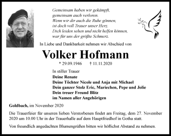 Traueranzeige von Volker Hofmann von Thüringer Allgemeine, Thüringische Landeszeitung