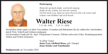 Traueranzeige von Walter Riese von Thüringer Allgemeine