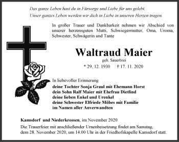 Traueranzeige von Waltraud Maier von Ostthüringer Zeitung