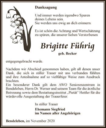 Traueranzeige von Brigitte Führig von Thüringer Allgemeine