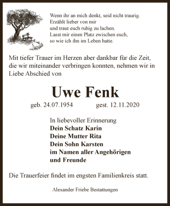 Traueranzeige von Uwe Fenk