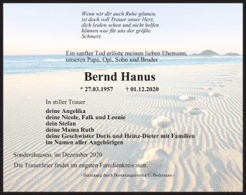 Traueranzeige von Bernd Hanus