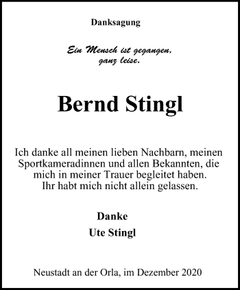 Traueranzeige von Bernd Stingl