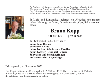 Traueranzeige von Bruno Kopp von Thüringer Allgemeine