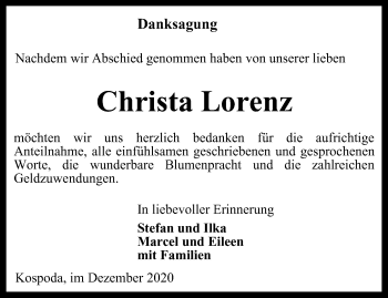 Traueranzeige von Christa Lorenz