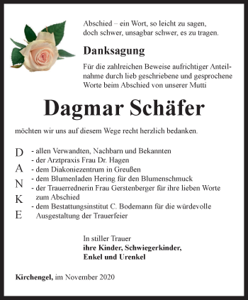 Traueranzeige von Dagmar Schäfer