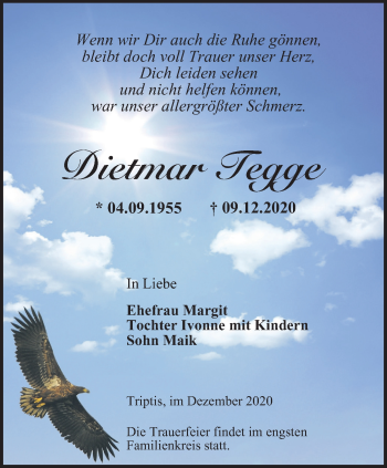 Traueranzeige von Dietmar Tegge