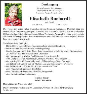 Traueranzeige von Elisabeth Buchardt von Thüringer Allgemeine