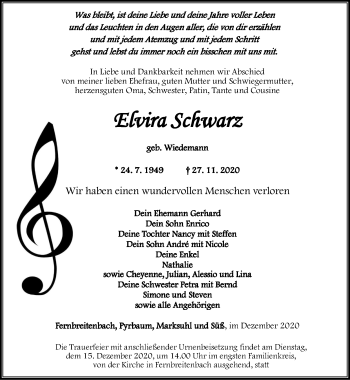 Traueranzeige von Elvira Schwarz von Thüringer Allgemeine, Thüringische Landeszeitung