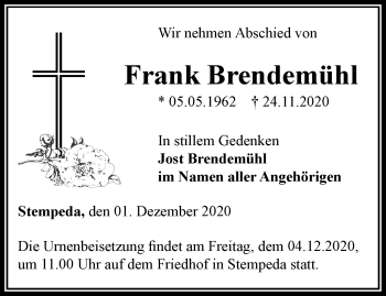 Traueranzeige von Frank Brendemühl von Thüringer Allgemeine