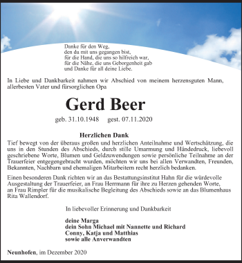 Traueranzeige von Gerd Beer