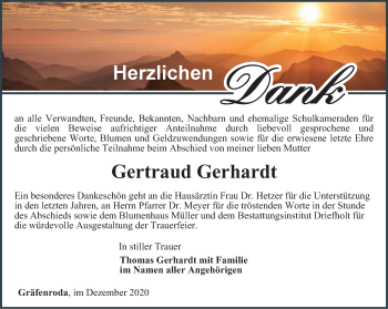 Traueranzeige von Gertraud Gerhardt von Thüringer Allgemeine