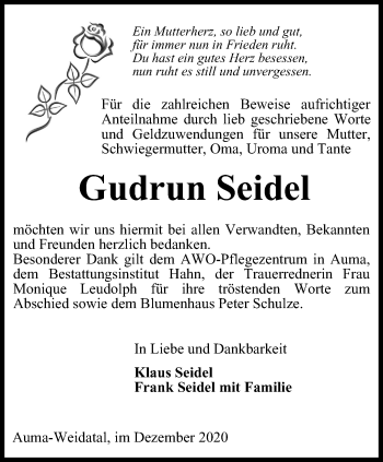 Traueranzeige von Gudrun Seidel