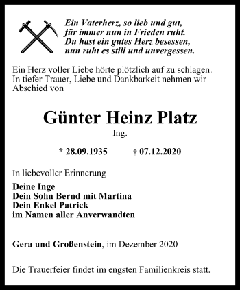 Traueranzeige von Günter Heinz Platz