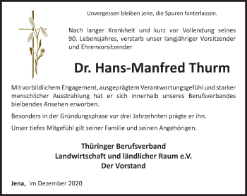 Traueranzeige von Hans-Manfred Thurm von Ostthüringer Zeitung