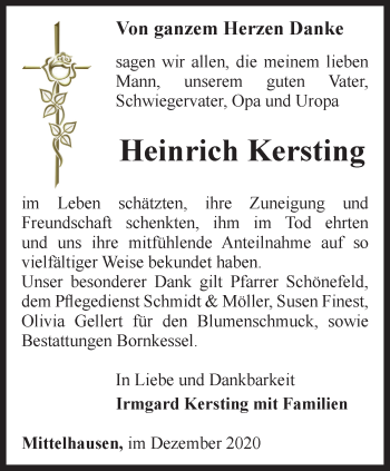 Traueranzeige von Heinrich Kersting von Thüringer Allgemeine, Thüringische Landeszeitung