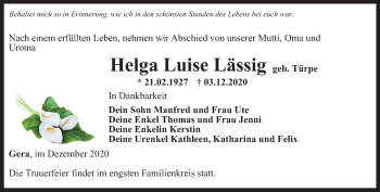 Traueranzeige von Helga Luise Lässig