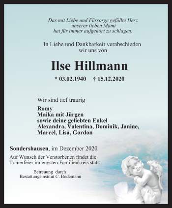 Traueranzeige von Ilse Hillmann