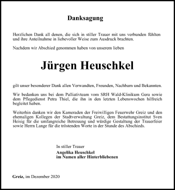 Traueranzeige von Jürgen Heuschkel